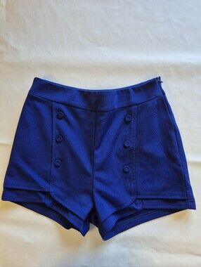 High-Rise Royal Blue Button-Detail Skort